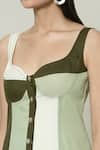 Shop_Naintara Bajaj_Green Cotton Sweetheart Color Block Short Dress_Online_at_Aza_Fashions