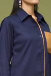 Shop_Samyukta Singhania_Blue Cotton Collared Leather Jersey Pocket Shirt _Online_at_Aza_Fashions