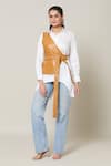 Buy_Naintara Bajaj_White Derby Cotton Solid Shirt Collared Armour With Jacket_at_Aza_Fashions