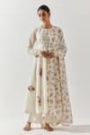 Buy_Label Earthen_Ivory Cotton Embroidery, Mirrors Round Neck Floral Anarkali Pant Set _at_Aza_Fashions