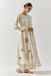 Shop_Label Earthen_Ivory Cotton Embroidery, Mirrors Round Neck Floral Anarkali Pant Set _Online_at_Aza_Fashions
