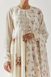 Label Earthen_Ivory Cotton Embroidery, Mirrors Round Neck Floral Anarkali Pant Set _at_Aza_Fashions