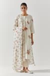 Buy_Label Earthen_Ivory Cotton Embroidery Round Neck Floral Kurta Pant Set _at_Aza_Fashions