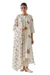 Label Earthen_Ivory Cotton Embroidery Round Neck Floral Kurta Pant Set _Online_at_Aza_Fashions