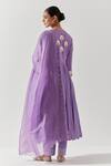 Shop_Label Earthen_Purple Cotton, Chiffon Embroidery V-neck Floral Yoke Anarkali Pant Set _at_Aza_Fashions