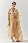Buy_Label Earthen_Beige Cotton Embroidery V-neck Floral Anarkali With Pant 