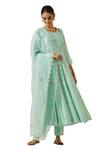 Label Earthen Green Cotton Embroidery Round Neck Floral Butti Anarkali With Pant Online at Aza Fashions Label Earthen_Green Cotton Embroidery Round Neck Floral Butti Anarkali With Pant _Online_at_Aza_Fashions