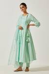 Buy Label Earthen Green Cotton Embroidery Round Neck Floral Butti Anarkali With Pant Online at Aza Fashions Buy_Label Earthen_Green Cotton Embroidery Round Neck Floral Butti Anarkali With Pant _Online_at_Aza_Fashions
