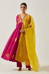 Label Earthen_Magenta , Satin Embroidery, Floral Bloom Anarkali With Pant _at_Aza_Fashions