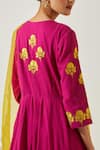 Shop_Label Earthen_Magenta , Satin Embroidery, Floral Bloom Anarkali With Pant 