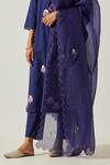 Shop_Label Earthen_Blue Cotton Embroidery Split V-neck Floral Bloom Kurta With Pant _Online_at_Aza_Fashions