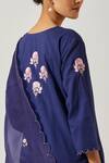 Shop_Label Earthen_Blue Cotton Embroidery Split V-neck Floral Bloom Kurta With Pant 