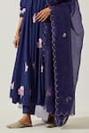 Shop_Label Earthen_Blue Cotton Mal Embroidery Floral V Flower Bloom Anarkali With Pant  _Online_at_Aza_Fashions