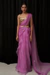 Shop_Mahima Mahajan_Purple Organza Embroidered Sequins Akira Solid Ruffle Pre-draped Saree Set _at_Aza_Fashions