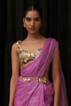 Mahima Mahajan_Purple Organza Embroidered Sequins Akira Solid Ruffle Pre-draped Saree Set _Online_at_Aza_Fashions