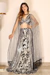 Buy_Mehul Gupta_Silver Net And Lycra Hand Embroidery Sequins V Neck Abstract Lehenga With Blouse _at_Aza_Fashions