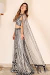 Shop_Mehul Gupta_Silver Net And Lycra Hand Embroidery Sequins V Neck Abstract Lehenga With Blouse _at_Aza_Fashions