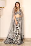 Buy_Mehul Gupta_Silver Net And Lycra Hand Embroidery Sequins V Neck Abstract Lehenga With Blouse 