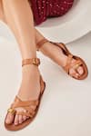 OROH_Brown Solid Roma Cross And Multi Strapped Flats _at_Aza_Fashions