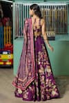 Shop_Irrau by Samir Mantri_Purple Dupion Printed And Hand Embroidered Tropical Vine Plunge Round Lehenga Set _at_Aza_Fashions