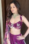 Irrau by Samir Mantri_Purple Dupion Printed And Hand Embroidered Tropical Vine Plunge Round Lehenga Set _at_Aza_Fashions