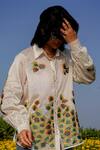 Buy_Label Earthen_Ivory Chanderi Printed Polka Dots Collar Embroidered And Shirt  _Online_at_Aza_Fashions