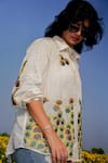 Label Earthen_Ivory Chanderi Printed Polka Dots Collar Embroidered And Shirt  _at_Aza_Fashions