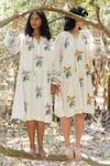 Shop_Label Earthen_Ivory Chanderi Printed Floral Tie-up Neck Pattern Tunic _at_Aza_Fashions