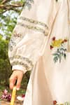 Label Earthen_Ivory Chanderi Printed Floral Tie-up Neck Pattern Tunic _at_Aza_Fashions