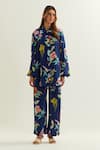 Buy_Label Earthen_Blue Viscose Crepe Silk Floral Sapphire Pattern Shirt Pant Co-ord Set _at_Aza_Fashions