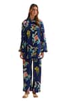 Label Earthen_Blue Viscose Crepe Silk Floral Sapphire Pattern Shirt Pant Co-ord Set _Online_at_Aza_Fashions