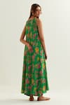 Shop_Label Earthen_Green Viscose Crepe Silk Floral V Neck Pattern Anarkali With Pant _at_Aza_Fashions