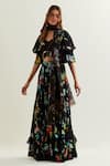Label Earthen_Black Viscose Crepe Silk Print Florence Canupus Lehenga Set _Online_at_Aza_Fashions
