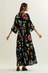 Shop_Label Earthen_Black Viscose Crepe Silk Print Florence V Neck Ceibo Kaftan  _at_Aza_Fashions