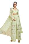 Buy_Nirmooha_Green Chantilly Lace Hand Embroidered Sequins Jacket Collar Pant Set _Online_at_Aza_Fashions