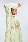 Nirmooha_Green Chantilly Lace Hand Embroidered Sequins Jacket Collar Pant Set _at_Aza_Fashions