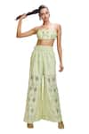 Nirmooha_Green Chantilly Hand Embroidered Tube Neck Blouse And Pant Set _Online_at_Aza_Fashions