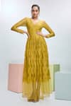 Buy_Nirmooha_Green Chantilly Lace Solid V Neck Maxi Dress _at_Aza_Fashions