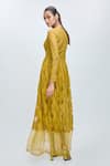 Shop_Nirmooha_Green Chantilly Lace Solid V Neck Maxi Dress _at_Aza_Fashions