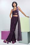 Buy_Nirmooha_Purple Chantilly Lace Solid Sweetheart Sleeveless Cape Pant Set _at_Aza_Fashions