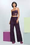 Buy_Nirmooha_Purple Chantilly Lace Solid Sweetheart Corset And Straight Pant Set _at_Aza_Fashions