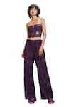 Nirmooha_Purple Chantilly Lace Solid Sweetheart Corset And Straight Pant Set _at_Aza_Fashions