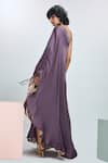 Shop_Nirmooha_Purple Modal Satin Hand Embroidered Sequins One Neck Kaftan _at_Aza_Fashions