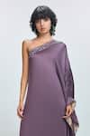 Nirmooha_Purple Modal Satin Hand Embroidered Sequins One Neck Kaftan _Online_at_Aza_Fashions