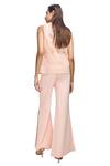 Nirmooha_Peach Top Chantilly Lace Solid Collar Sleeveless And Pant Set _at_Aza_Fashions