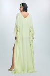 Shop_Nirmooha_Green Double Georgette Solid V Neck Flared Sleeve Kaftan _at_Aza_Fashions