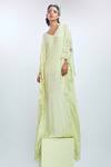 Nirmooha_Green Double Georgette Solid V Neck Flared Sleeve Kaftan _Online_at_Aza_Fashions