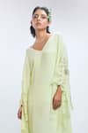 Buy_Nirmooha_Green Double Georgette Solid V Neck Flared Sleeve Kaftan _Online_at_Aza_Fashions