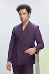 Buy_Nirmooha_Purple Linen Solid Double-breasted Blazer _at_Aza_Fashions