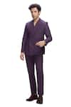 Shop_Nirmooha_Purple Linen Solid Double-breasted Blazer _Online_at_Aza_Fashions